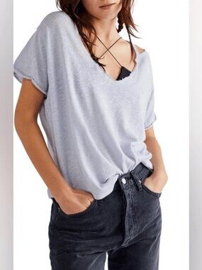 We the Free People Over U Tee Top Shirt Blue Moon Medium M